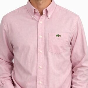 Vintage Lacoste Shirt 40 M Pink Corduroy Made in France Button Down Long Sleeve